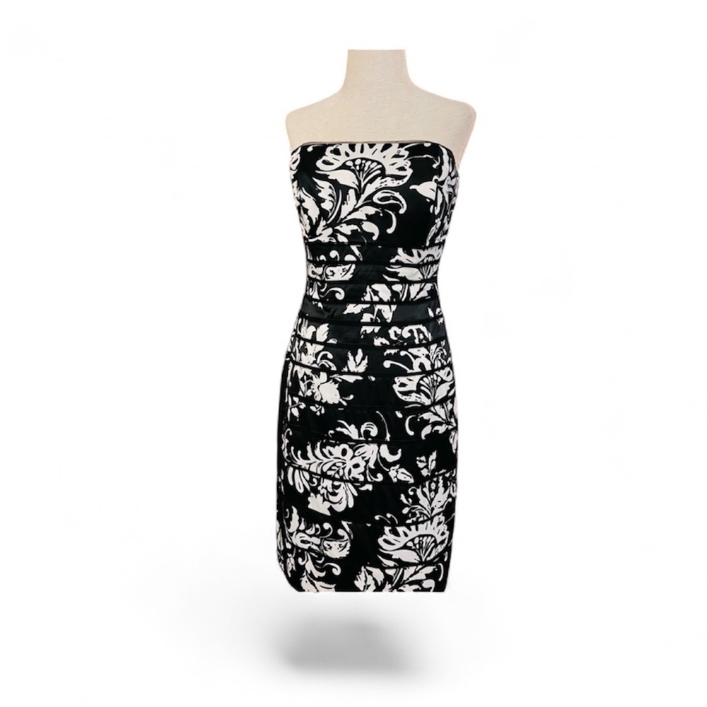 Black & White Lined Strapless Wedding or Holiday Party Dress